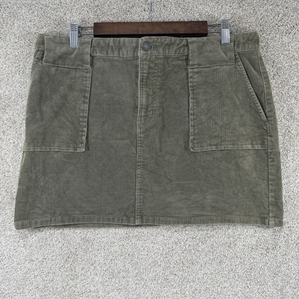 Y2K Low Rise Mini Skirt 14 Army Green Cargo Pockets Corduroy Grunge *Faded* Rt66